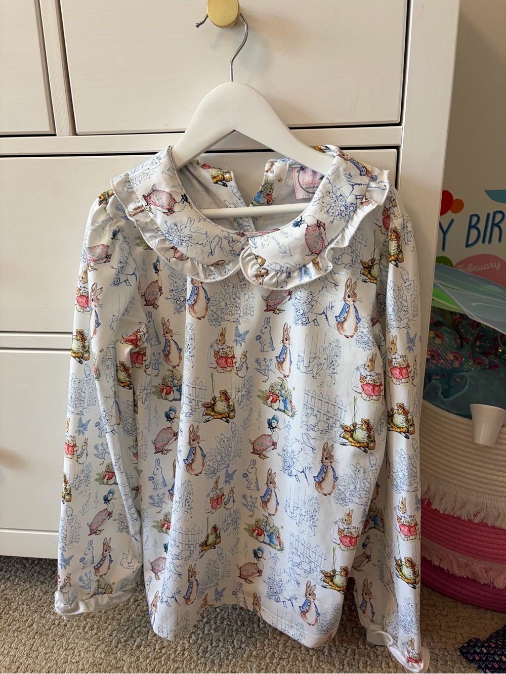 Little Birdie Co Girls 12 Peter Rabbit Print Collared Pajama Top Long Sleeve